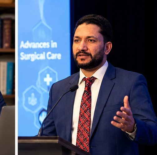 Dr. Gul Muhammad presenting at a surgical conference